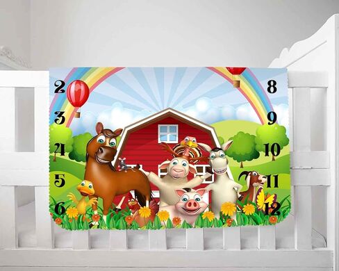 KIKIDOR Personalized Farm Blanket Monthly Milestone Farm Animal Blanket Farm House Blanket Animal Throw Blanket Baby Farm Animals Nursery Farm Receiving Blanket Growth Record Blanket 48x40inch in Kuwait