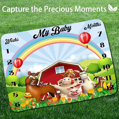 KIKIDOR Personalized Farm Blanket Monthly Milestone Farm Animal Blanket Farm House Blanket Animal Throw Blanket Baby Farm Animals Nursery Farm Receiving Blanket Growth Record Blanket 48x40inch in Kuwait