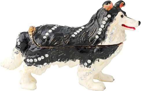 FASSLINO الأسود الكلب مجوهرات بأشكال حيوانات حلية صناديق متمحور المينا رسمت باليد تحصيل التماثيل الحرفية هدية للديكور المنزل in Kuwait