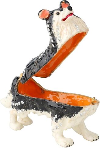 FASSLINO الأسود الكلب مجوهرات بأشكال حيوانات حلية صناديق متمحور المينا رسمت باليد تحصيل التماثيل الحرفية هدية للديكور المنزل in Kuwait