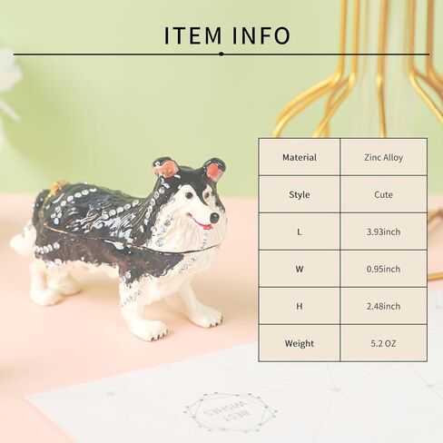 FASSLINO الأسود الكلب مجوهرات بأشكال حيوانات حلية صناديق متمحور المينا رسمت باليد تحصيل التماثيل الحرفية هدية للديكور المنزل in Kuwait