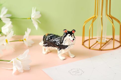 FASSLINO الأسود الكلب مجوهرات بأشكال حيوانات حلية صناديق متمحور المينا رسمت باليد تحصيل التماثيل الحرفية هدية للديكور المنزل in Kuwait