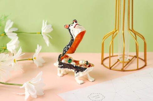 FASSLINO الأسود الكلب مجوهرات بأشكال حيوانات حلية صناديق متمحور المينا رسمت باليد تحصيل التماثيل الحرفية هدية للديكور المنزل in Kuwait