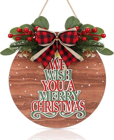 ديكور عيد الميلاد CHDITB، نتمنى لك علامة باب عيد الميلاد المجيد (11.4 بوصة × 11.4 بوصة)، إكليل باب عيد الميلاد ثلاثي الأبعاد مع الهدال القوس الأحمر المنقوش، علامة عيد الميلاد في المزرعة الريفية لشرفة الباب in Kuwait