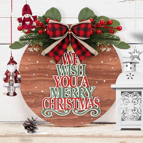 ديكور عيد الميلاد CHDITB، نتمنى لك علامة باب عيد الميلاد المجيد (11.4 بوصة × 11.4 بوصة)، إكليل باب عيد الميلاد ثلاثي الأبعاد مع الهدال القوس الأحمر المنقوش، علامة عيد الميلاد في المزرعة الريفية لشرفة الباب in Kuwait
