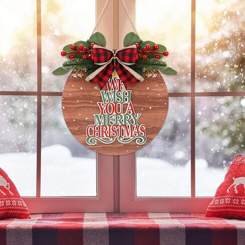 ديكور عيد الميلاد CHDITB، نتمنى لك علامة باب عيد الميلاد المجيد (11.4 بوصة × 11.4 بوصة)، إكليل باب عيد الميلاد ثلاثي الأبعاد مع الهدال القوس الأحمر المنقوش، علامة عيد الميلاد في المزرعة الريفية لشرفة الباب in Kuwait