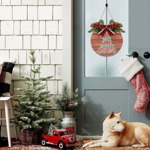 ديكور عيد الميلاد CHDITB، نتمنى لك علامة باب عيد الميلاد المجيد (11.4 بوصة × 11.4 بوصة)، إكليل باب عيد الميلاد ثلاثي الأبعاد مع الهدال القوس الأحمر المنقوش، علامة عيد الميلاد في المزرعة الريفية لشرفة الباب in Kuwait