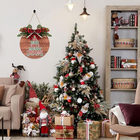 ديكور عيد الميلاد CHDITB، نتمنى لك علامة باب عيد الميلاد المجيد (11.4 بوصة × 11.4 بوصة)، إكليل باب عيد الميلاد ثلاثي الأبعاد مع الهدال القوس الأحمر المنقوش، علامة عيد الميلاد في المزرعة الريفية لشرفة الباب in Kuwait