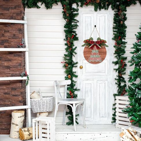 ديكور عيد الميلاد CHDITB، نتمنى لك علامة باب عيد الميلاد المجيد (11.4 بوصة × 11.4 بوصة)، إكليل باب عيد الميلاد ثلاثي الأبعاد مع الهدال القوس الأحمر المنقوش، علامة عيد الميلاد في المزرعة الريفية لشرفة الباب in Kuwait