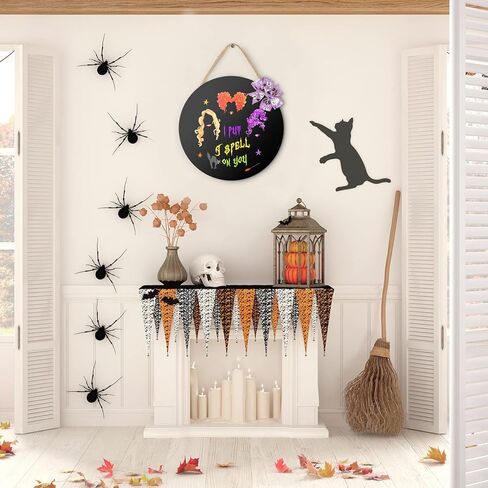 AKEROCK Hocus Pocus Decor Halloween Door Decorations Hanger Sign I Put A Spell on You, Halloween Wreath Wooden Hocus Pocus Decorations, Halloween Home Decor for Wall, Indoor, Outdoor, Black in Kuwait