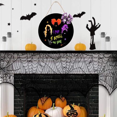 AKEROCK Hocus Pocus Decor Halloween Door Decorations Hanger Sign I Put A Spell on You, Halloween Wreath Wooden Hocus Pocus Decorations, Halloween Home Decor for Wall, Indoor, Outdoor, Black in Kuwait