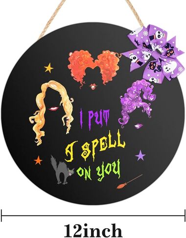 AKEROCK Hocus Pocus Decor Halloween Door Decorations Hanger Sign I Put A Spell on You, Halloween Wreath Wooden Hocus Pocus Decorations, Halloween Home Decor for Wall, Indoor, Outdoor, Black in Kuwait