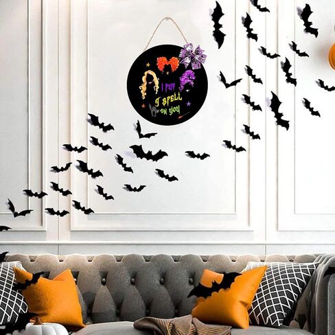 AKEROCK Hocus Pocus Decor Halloween Door Decorations Hanger Sign I Put A Spell on You, Halloween Wreath Wooden Hocus Pocus Decorations, Halloween Home Decor for Wall, Indoor, Outdoor, Black in Kuwait