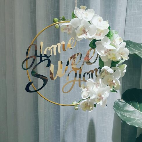 اكاليل ديكور المنزل الجميل من ايلودي او، اكليل معدني معدني بتصميم زهور للباب الامامي، حلقة ذهبية معلقة على شكل اكليل دائري، ديكورات منزلية للجدار والنوافذ في الداخل in Kuwait