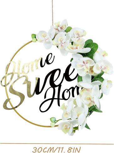 اكاليل ديكور المنزل الجميل من ايلودي او، اكليل معدني معدني بتصميم زهور للباب الامامي، حلقة ذهبية معلقة على شكل اكليل دائري، ديكورات منزلية للجدار والنوافذ في الداخل in Kuwait