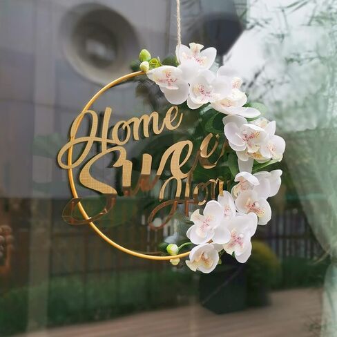 اكاليل ديكور المنزل الجميل من ايلودي او، اكليل معدني معدني بتصميم زهور للباب الامامي، حلقة ذهبية معلقة على شكل اكليل دائري، ديكورات منزلية للجدار والنوافذ في الداخل in Kuwait