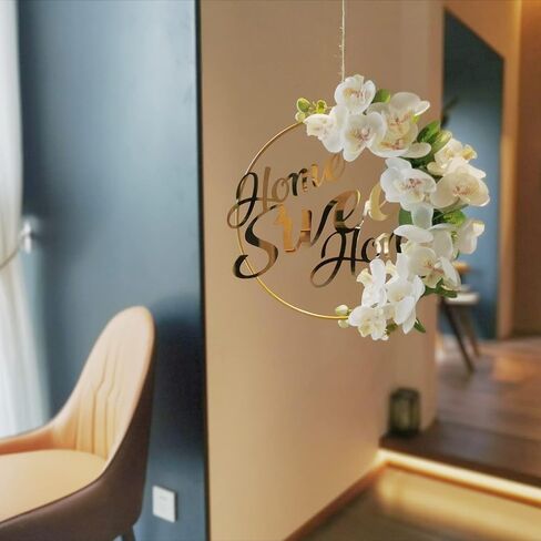 اكاليل ديكور المنزل الجميل من ايلودي او، اكليل معدني معدني بتصميم زهور للباب الامامي، حلقة ذهبية معلقة على شكل اكليل دائري، ديكورات منزلية للجدار والنوافذ في الداخل in Kuwait