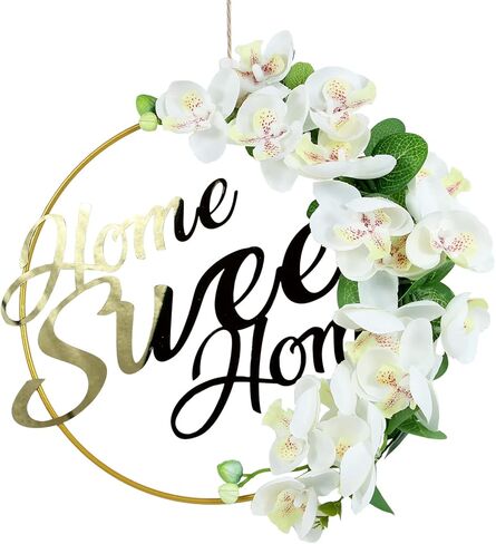 اكاليل ديكور المنزل الجميل من ايلودي او، اكليل معدني معدني بتصميم زهور للباب الامامي، حلقة ذهبية معلقة على شكل اكليل دائري، ديكورات منزلية للجدار والنوافذ في الداخل in Kuwait