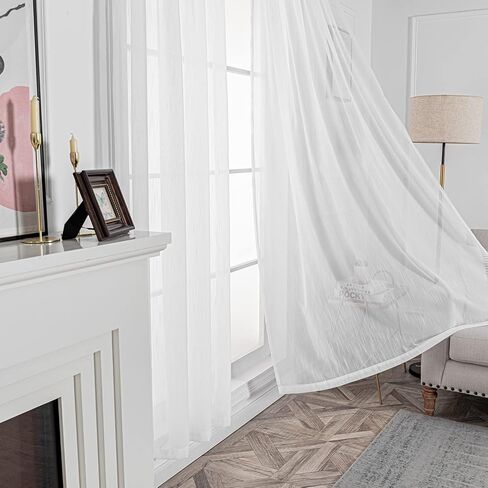 FY FIBER HOUSE ستائر شفافة أنيقة بطول 95 بوصة لوحات ستائر فوال طويلة جيب قضيب لغرفة النوم وغرفة المعيشة 52 عرض × 95 طول بوصة 2 لوح متدرج أزرق متعدد الألوان in Kuwait