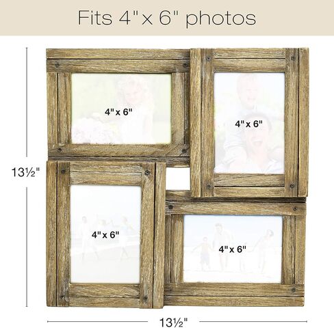 إطارات صور مجمعة من الخشب الريفي المتعثر: تحمل أربع صور مقاس 4×6: جاهزة للتعليق. شابي شيك، دريفتوود، بارنوود، مزرعة، إطار صور من الخشب المستصلح (أبيض وفيروزي) in Kuwait
