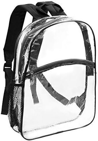 Bags for Less Vinyl Security Clear Bag Stadium Approved Backpack Bookbag with Black Trim Adjustable Straps & Mesh Side in Kuwait