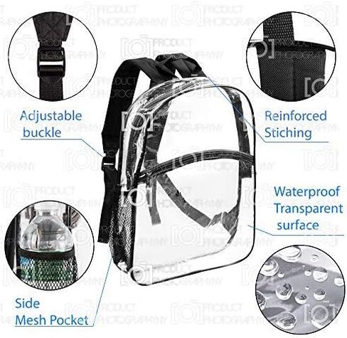 Bags for Less Vinyl Security Clear Bag Stadium Approved Backpack Bookbag with Black Trim Adjustable Straps & Mesh Side in Kuwait