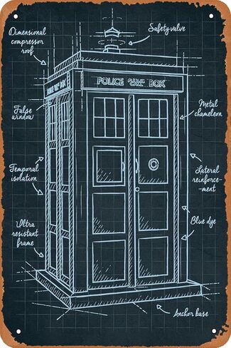 Tardis Plan Famous Sketch Retro Tin Sign Vintage Look Metal Sign for Cafe Bar Man Cave Garage Home Wall Decor Gift 12 X 8 inch in Kuwait