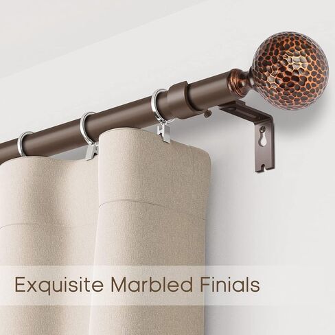 قضيب ستارة نافذة واحدة من DAINTIER مقاس 1 بوصة مع لمسة نهائية مستديرة عتيقة، 72-144 بوصة، برونزي in Kuwait