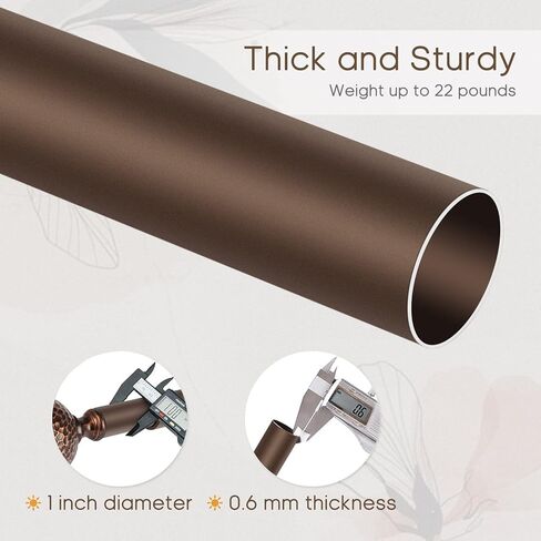 قضيب ستارة نافذة واحدة من DAINTIER مقاس 1 بوصة مع لمسة نهائية مستديرة عتيقة، 72-144 بوصة، برونزي in Kuwait