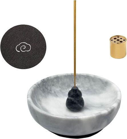Daszui Marble Incense Holder，Marble Black Gourd Incense Holder and 9 Incense Holes, Meditation Beautiful Natural Marble Incense Burner, Easy to Catch All The Incense Ashes (White) in Kuwait