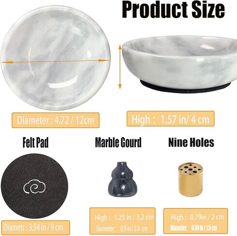 Daszui Marble Incense Holder，Marble Black Gourd Incense Holder and 9 Incense Holes, Meditation Beautiful Natural Marble Incense Burner, Easy to Catch All The Incense Ashes (White) in Kuwait