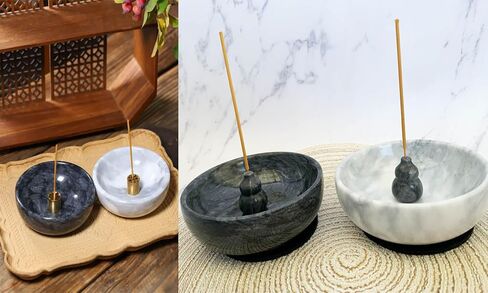 Daszui Marble Incense Holder，Marble Black Gourd Incense Holder and 9 Incense Holes, Meditation Beautiful Natural Marble Incense Burner, Easy to Catch All The Incense Ashes (White) in Kuwait