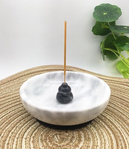 Daszui Marble Incense Holder，Marble Black Gourd Incense Holder and 9 Incense Holes, Meditation Beautiful Natural Marble Incense Burner, Easy to Catch All The Incense Ashes (White) in Kuwait
