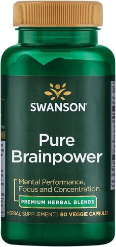 Swanson Pure Brainpower Brain Health Cognitive Memory Focus Support Brain-Derived Neurotrophic Factor (BDNF) Herbal Supplement (Ginkgo Biloba, Bacopa Monnieri) 60 Veggie Capsules (Veg Caps) Vegan in Saudi Arabia