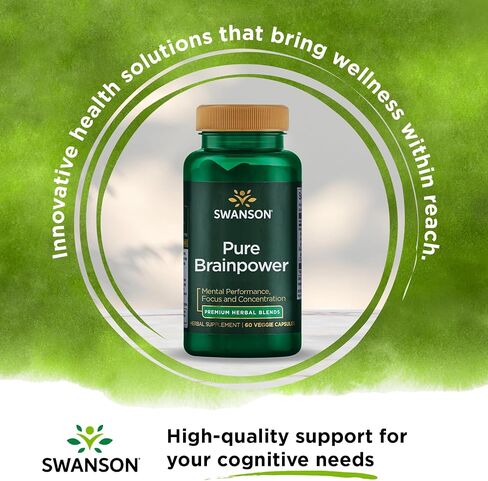 Swanson Pure Brainpower Brain Health Cognitive Memory Focus Support Brain-Derived Neurotrophic Factor (BDNF) Herbal Supplement (Ginkgo Biloba, Bacopa Monnieri) 60 Veggie Capsules (Veg Caps) Vegan in Saudi Arabia