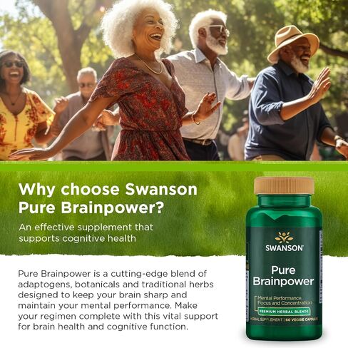 Swanson Pure Brainpower Brain Health Cognitive Memory Focus Support Brain-Derived Neurotrophic Factor (BDNF) Herbal Supplement (Ginkgo Biloba, Bacopa Monnieri) 60 Veggie Capsules (Veg Caps) Vegan in Saudi Arabia
