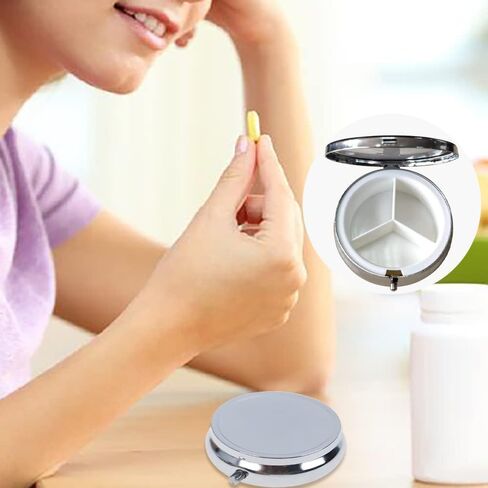 عبوة من قطعتين من صناديق حبوب الدواء المستديرة من الستانلس ستيل لتنظيم الادوية اليومية من مايجيندو لتخزين الادوية والحوامل المحمولة للسفر للحبوب وزيت السمك والفيتامينات والمكملات الغذائية in Kuwait