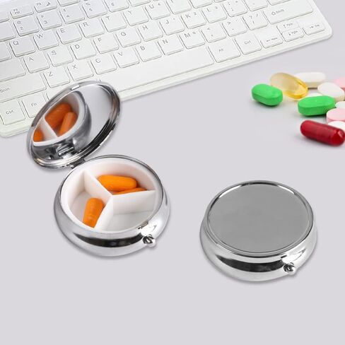 عبوة من قطعتين من صناديق حبوب الدواء المستديرة من الستانلس ستيل لتنظيم الادوية اليومية من مايجيندو لتخزين الادوية والحوامل المحمولة للسفر للحبوب وزيت السمك والفيتامينات والمكملات الغذائية in Kuwait