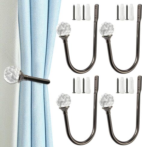 Anndason كريستال الستار Holdbacks المعادن الزخرفية الستار Holdbacks الرجعية الستار Tiebacks الستار الأقمشة Tiebacks مشرقة الستار Tieback السنانير الستار السنانير (4 قطع، أسود مشرق) in Kuwait