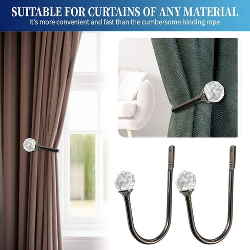Anndason كريستال الستار Holdbacks المعادن الزخرفية الستار Holdbacks الرجعية الستار Tiebacks الستار الأقمشة Tiebacks مشرقة الستار Tieback السنانير الستار السنانير (4 قطع، أسود مشرق) in Kuwait