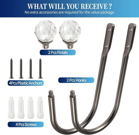 Anndason كريستال الستار Holdbacks المعادن الزخرفية الستار Holdbacks الرجعية الستار Tiebacks الستار الأقمشة Tiebacks مشرقة الستار Tieback السنانير الستار السنانير (4 قطع، أسود مشرق) in Kuwait