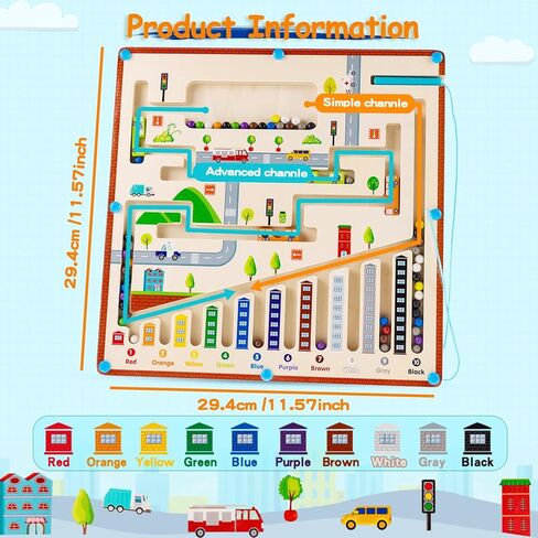 ألعاب Heyigrow المغناطيسية، متاهة الألوان والأرقام، ألعاب الفرز والعد الخشبية للأطفال، ألعاب مونتيسوري للأطفال من سن 3 إلى 6 سنوات (المدينة) in Kuwait