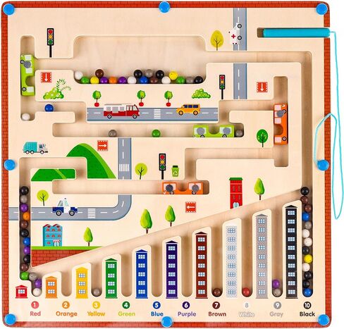 ألعاب Heyigrow المغناطيسية، متاهة الألوان والأرقام، ألعاب الفرز والعد الخشبية للأطفال، ألعاب مونتيسوري للأطفال من سن 3 إلى 6 سنوات (المدينة) in Kuwait