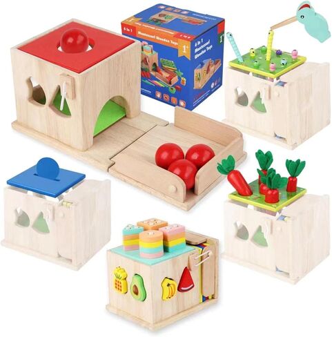 PLUSYARD Wooden Activity Cube, 6-in-1 Montessori Toys Gift Set for 1 2 3 Year Old Boys & Girls, Educational Learning Toys for Toddlers Age 1-3, One Year 1+ Old 612 Months Baby Birthday Gifts in Kuwait