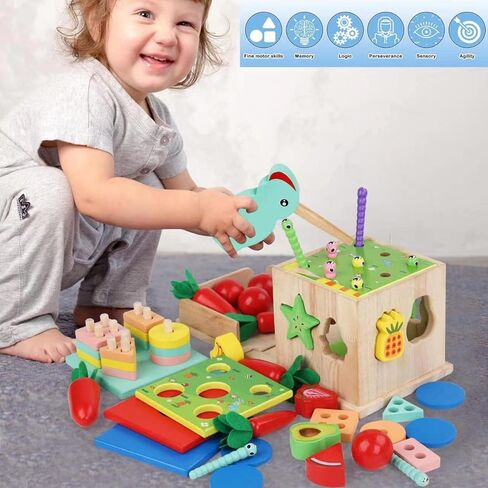 PLUSYARD Wooden Activity Cube, 6-in-1 Montessori Toys Gift Set for 1 2 3 Year Old Boys & Girls, Educational Learning Toys for Toddlers Age 1-3, One Year 1+ Old 612 Months Baby Birthday Gifts in Kuwait