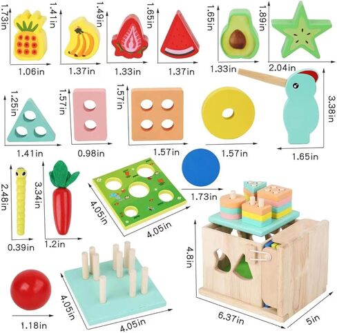 PLUSYARD Wooden Activity Cube, 6-in-1 Montessori Toys Gift Set for 1 2 3 Year Old Boys & Girls, Educational Learning Toys for Toddlers Age 1-3, One Year 1+ Old 612 Months Baby Birthday Gifts in Kuwait