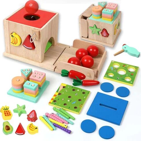PLUSYARD Wooden Activity Cube, 6-in-1 Montessori Toys Gift Set for 1 2 3 Year Old Boys & Girls, Educational Learning Toys for Toddlers Age 1-3, One Year 1+ Old 612 Months Baby Birthday Gifts in Kuwait