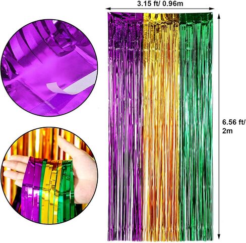Sumind 4 عبوات من ستائر Mardi Gras Foil ستائر معدنية ذات أهداب ستارة لامعة لحفلات أعياد الميلاد وحفلات الزفاف وديكورات حفلات Mardi Gras (ألوان مختلطة) in Saudi Arabia