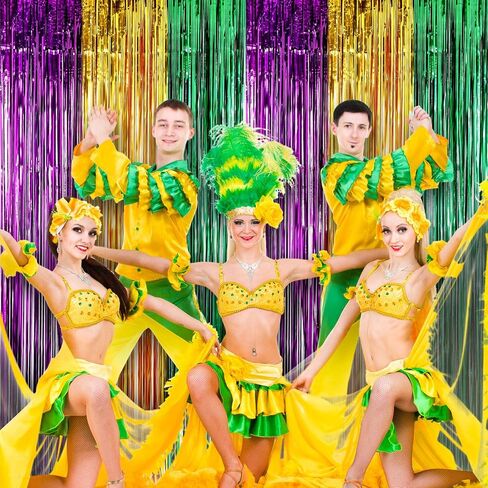 Sumind 4 عبوات من ستائر Mardi Gras Foil ستائر معدنية ذات أهداب ستارة لامعة لحفلات أعياد الميلاد وحفلات الزفاف وديكورات حفلات Mardi Gras (ألوان مختلطة) in Saudi Arabia