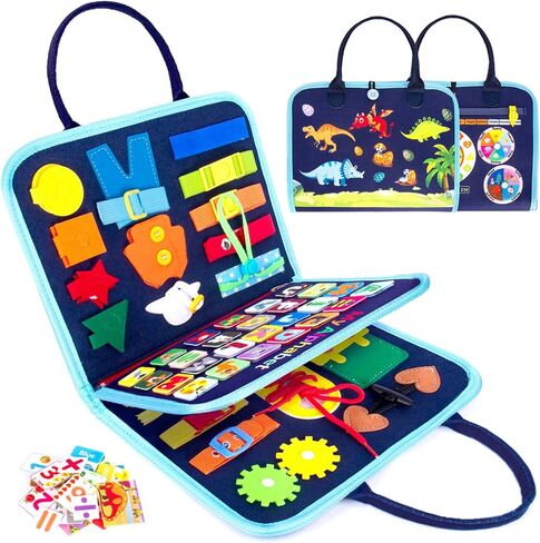 HONGDDY Busy Board، 20 في 1 ألعاب مونتيسوري للأطفال الصغار، لوحة حسية مع صفحة DIY إضافية لتعلم المهارات الحركية الدقيقة والسفر، ألعاب تعليمية تعليمية لمرحلة ما قبل المدرسة هدية للأولاد والبنات in Kuwait